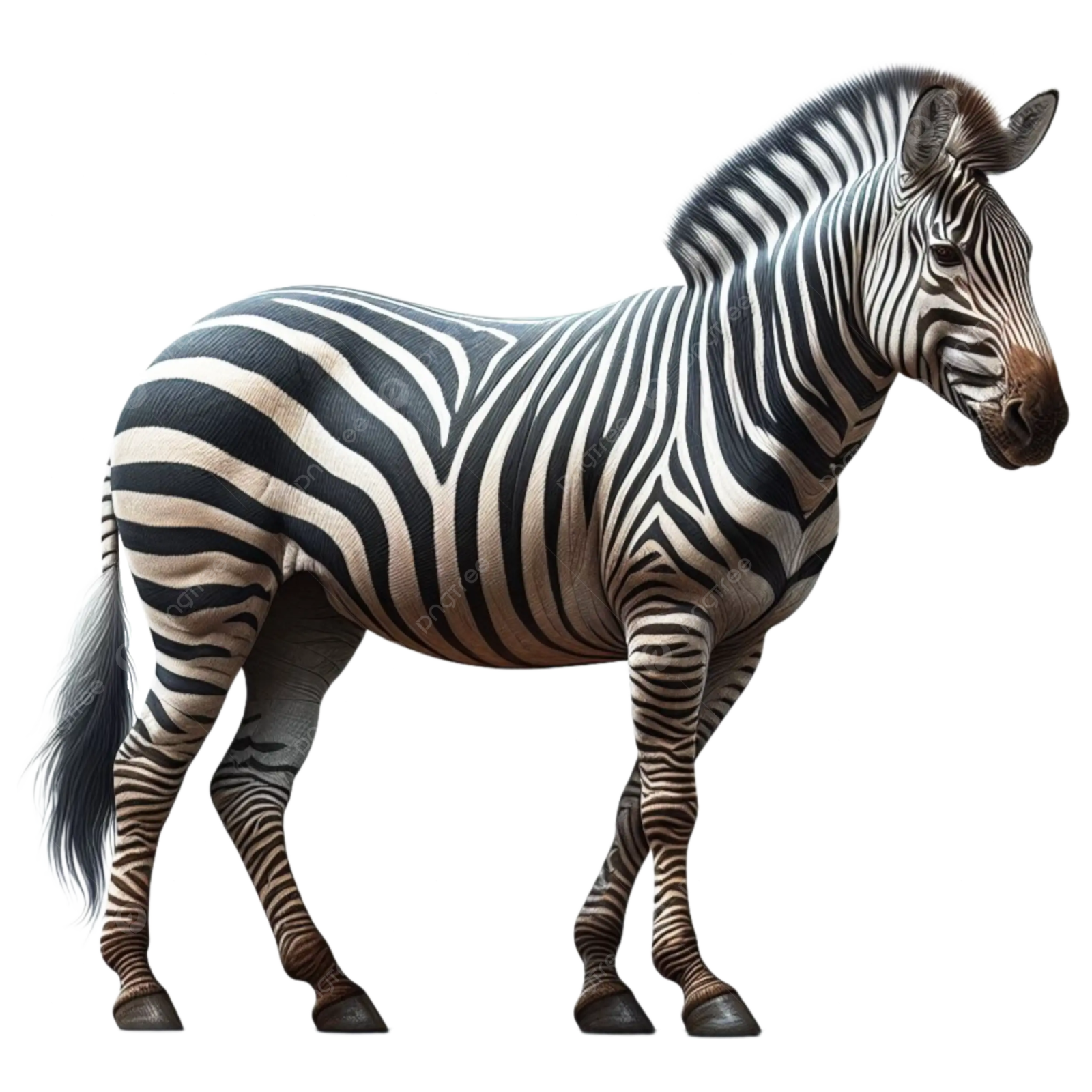 a zebra standing in front of a white background