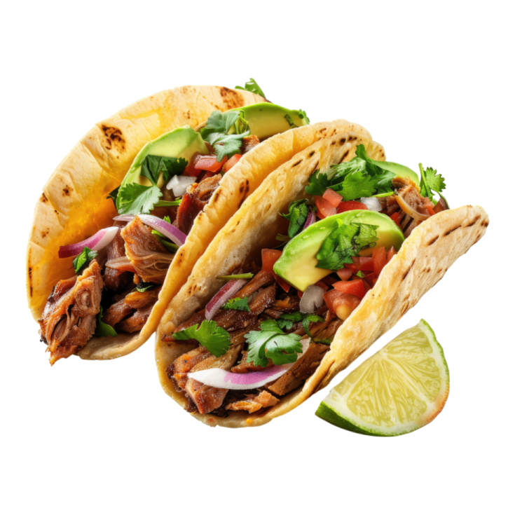 two pork tacoas with a lime wedge