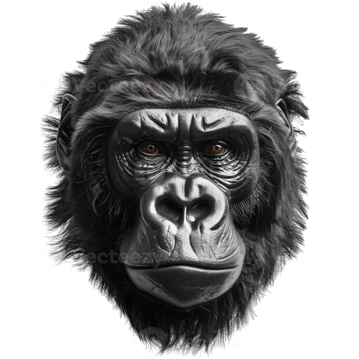 a black and white drawing of a gorilla face