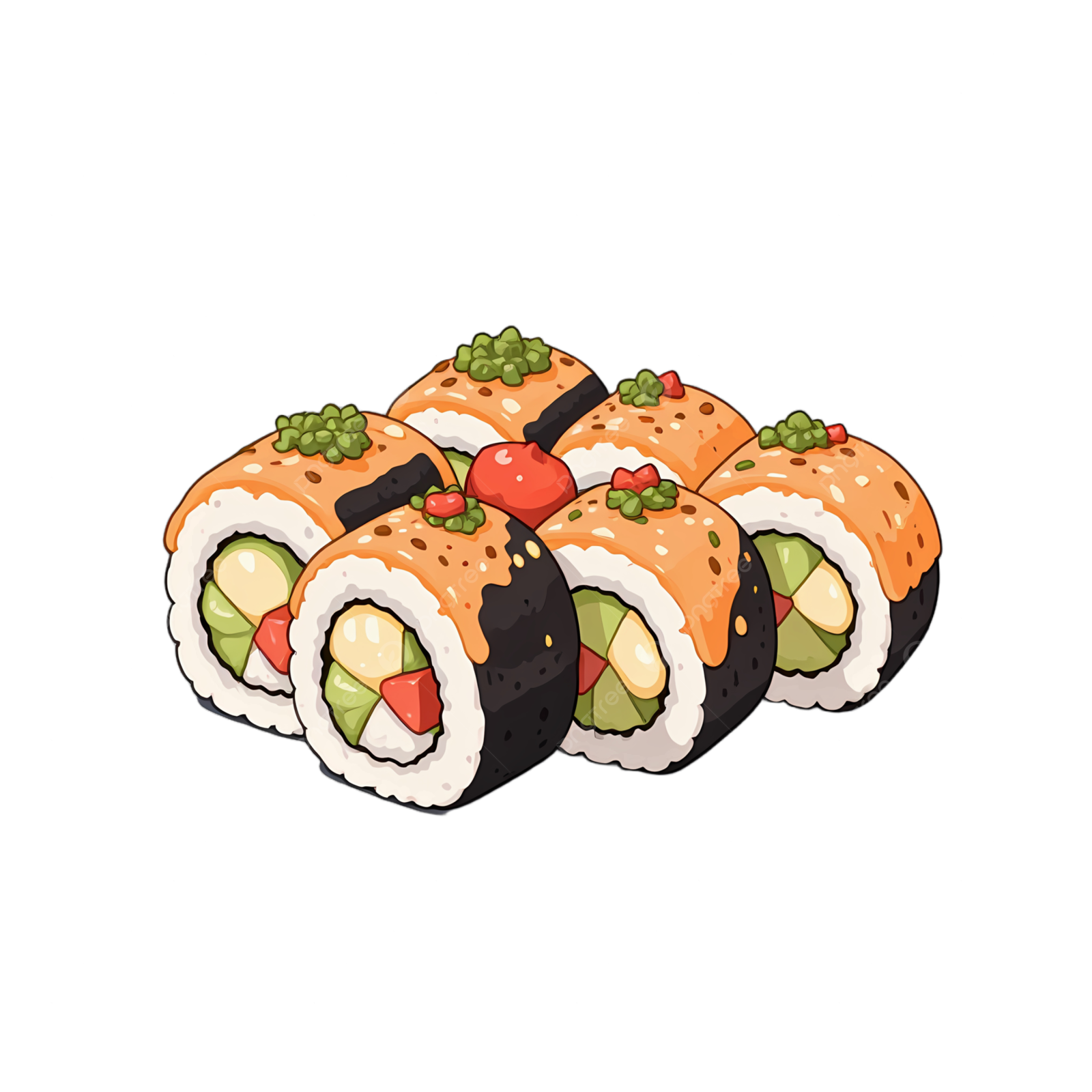 a set of sui rolls on a white background