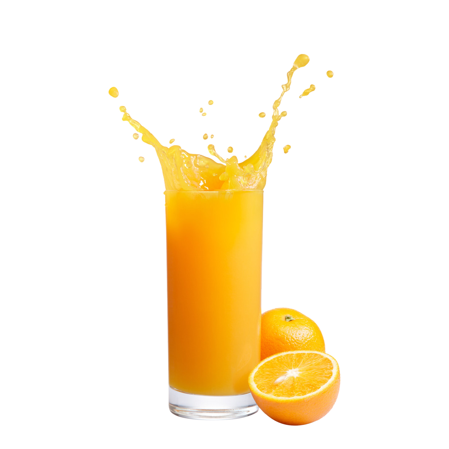 orange juice splashing into a glass