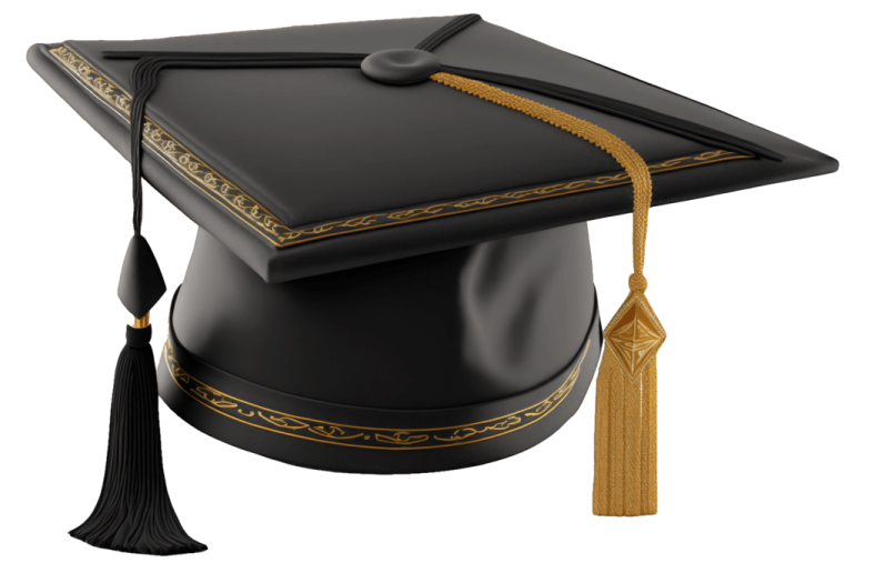 a black graduation cap with gold trim