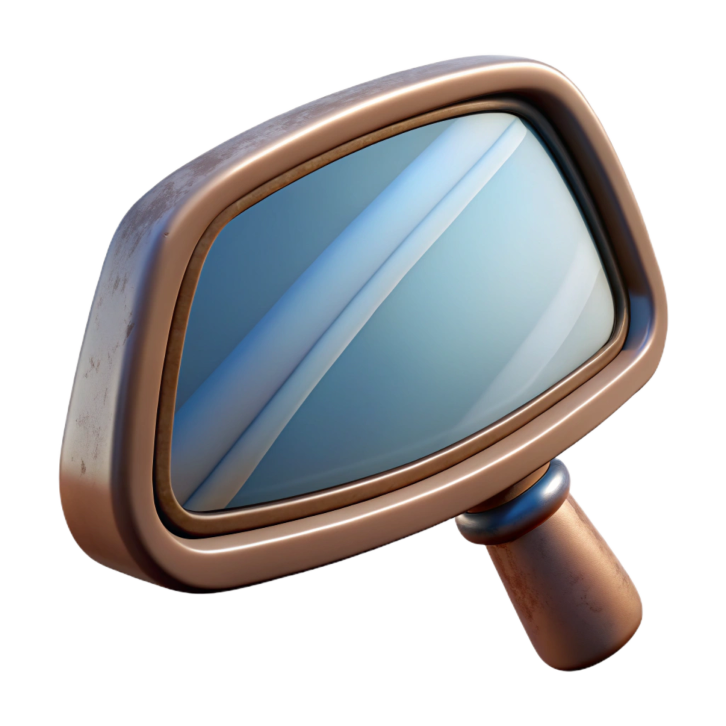a close up of a mirror on a white background