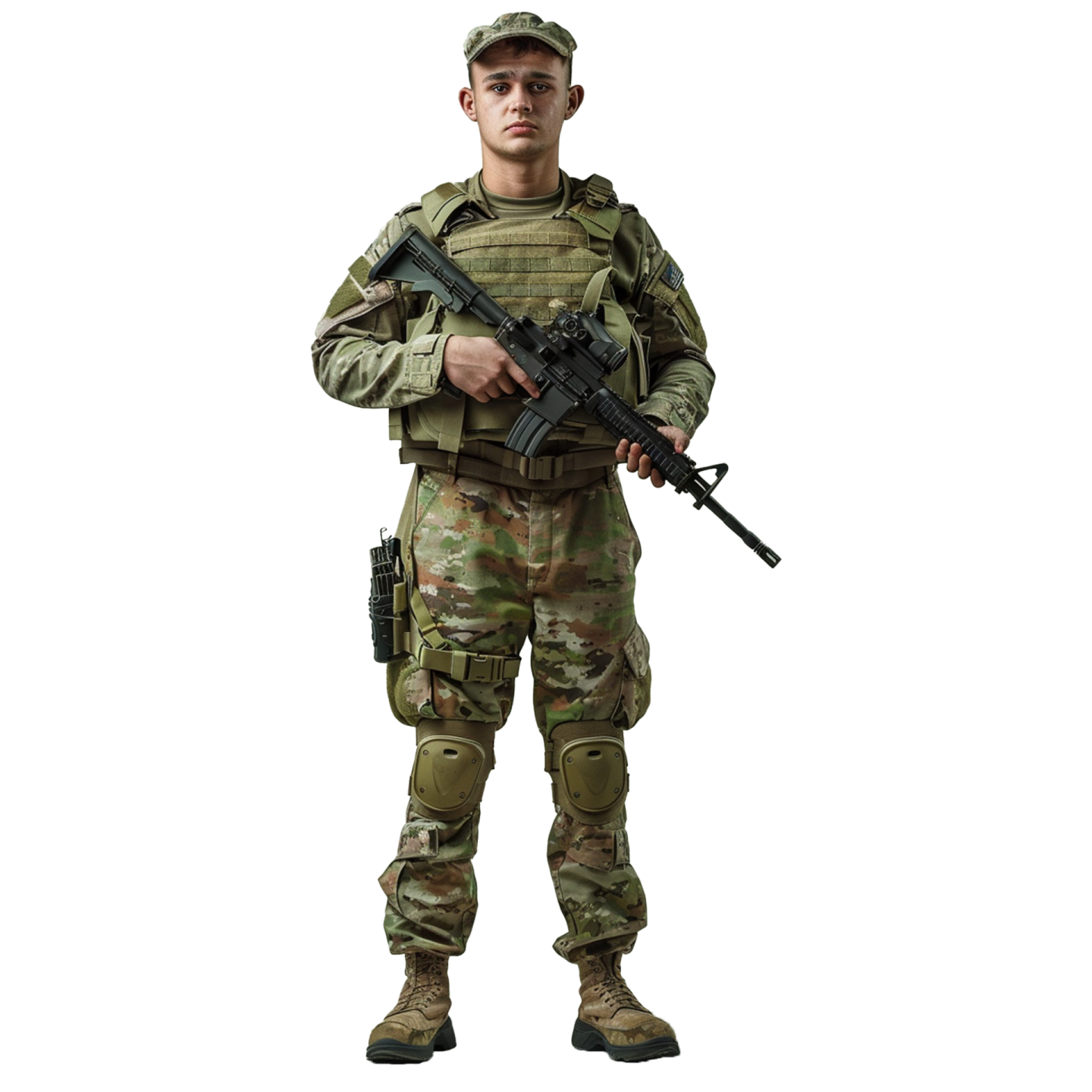 a man in camouflage clothing holding a rifle