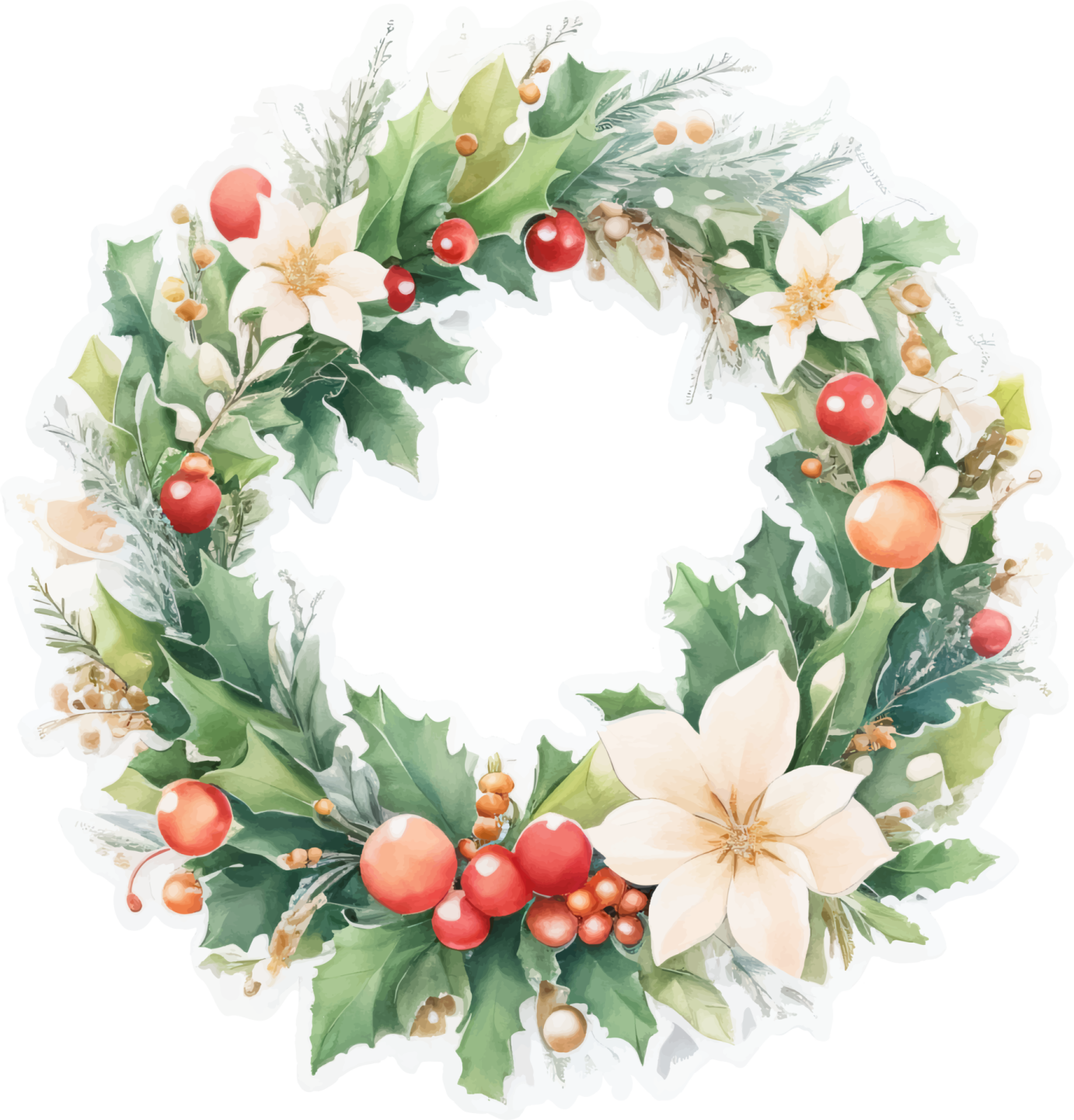 a christmas wreath with holly and poins