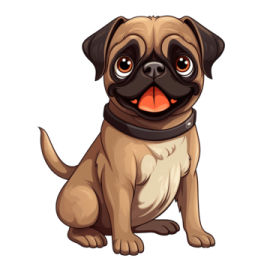 a cartoon pug sitting down with its tongue out