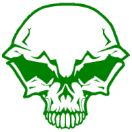 a green skull on a white background