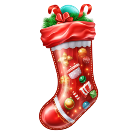 a red christmas stocking with presents on it