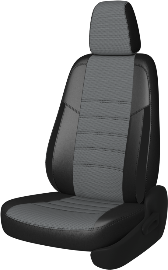 a black leather seat with grey stitching