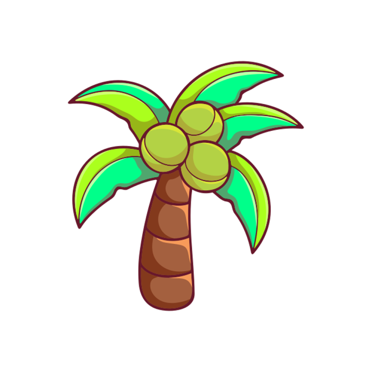 a cartoon palm tree with green leaves