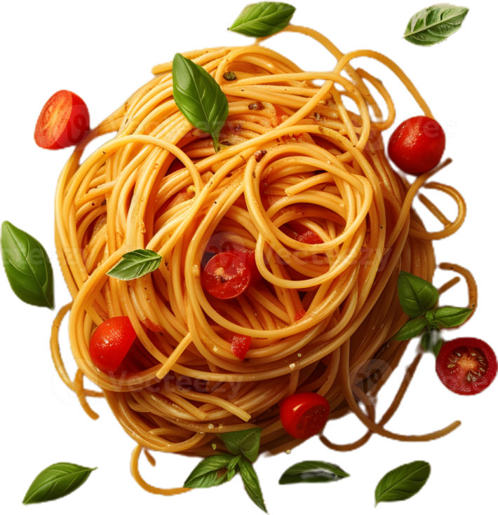 a plate of spaghetti with tomatoes and basil
