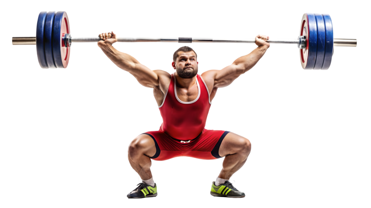 a man lifting a barbell in the air