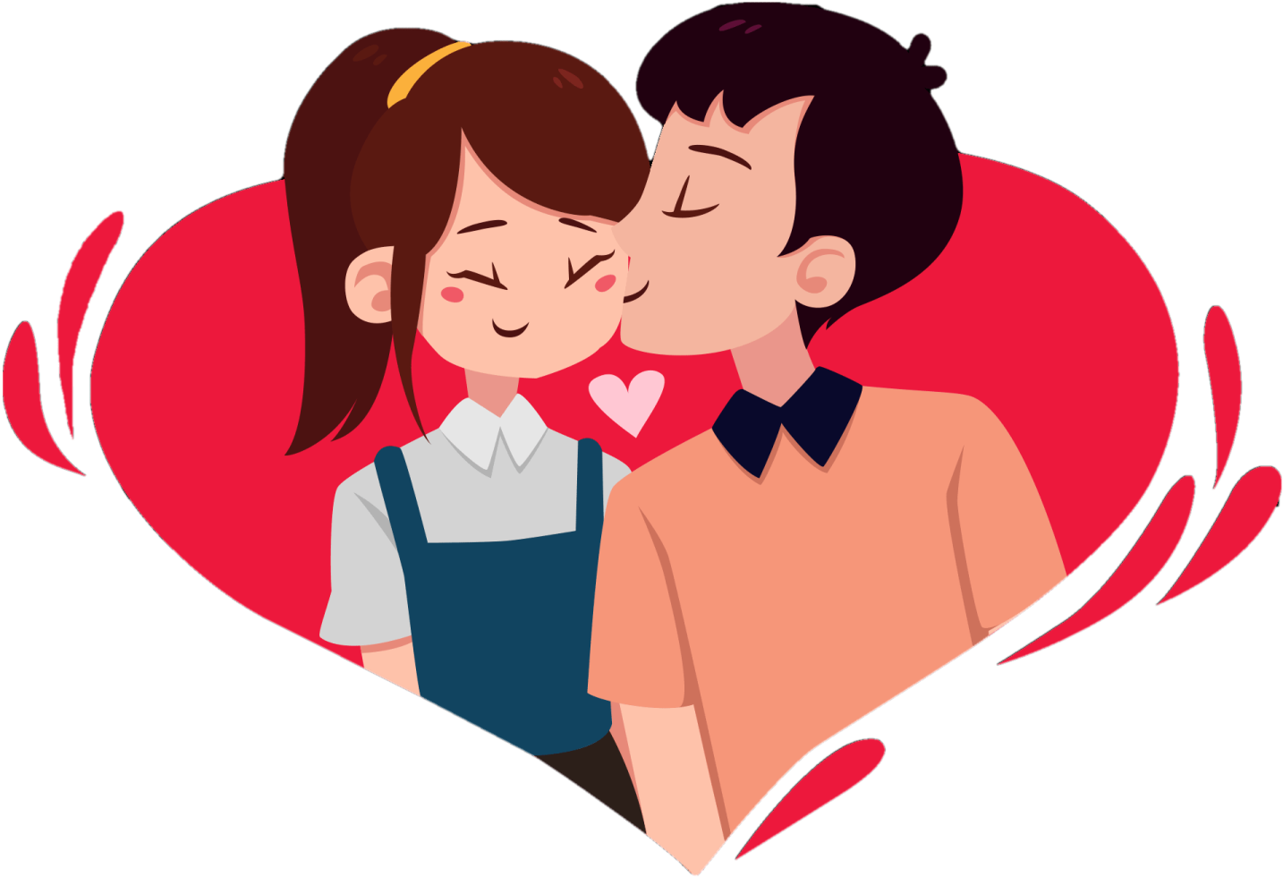 a couple kissing in front of a heart