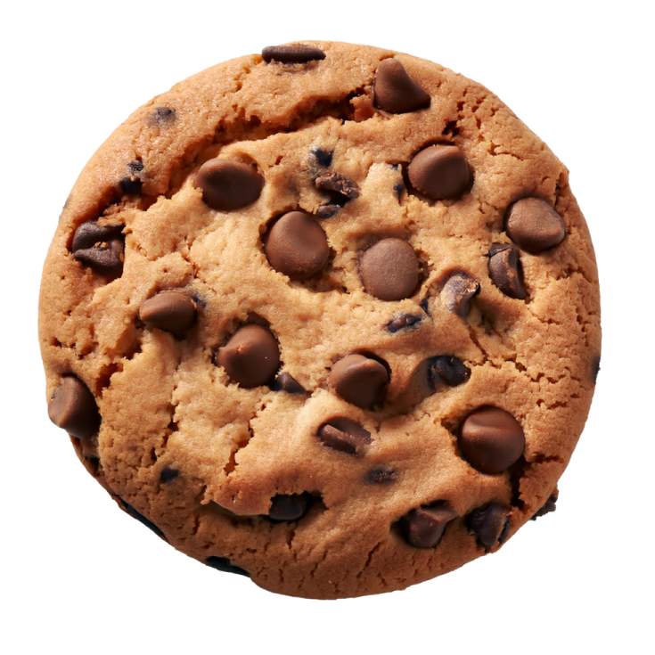 a chocolate chip cookie on a white background