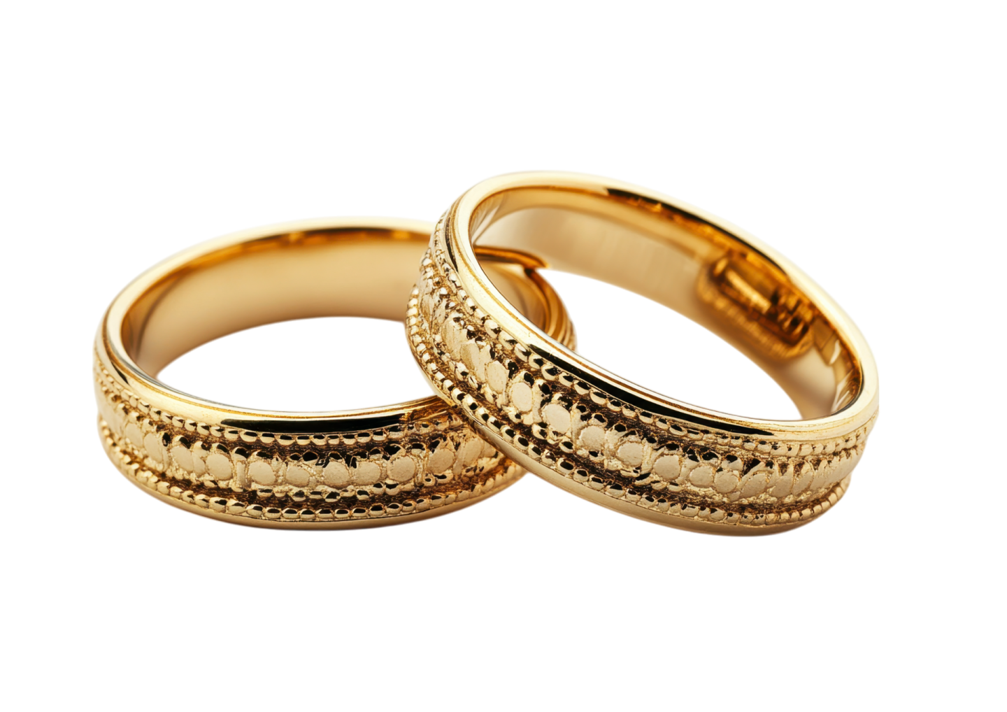 two wedding rings on a white background