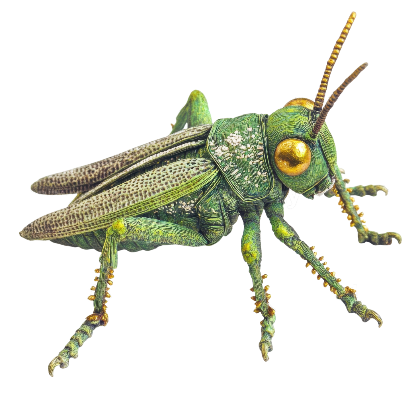 a green grasshopper insect on a white background