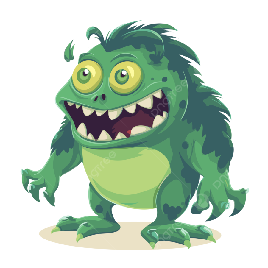 a cartoon green monster with big eyes and a big grin on his face