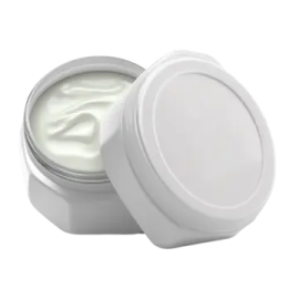 a jar of white cream on a white background