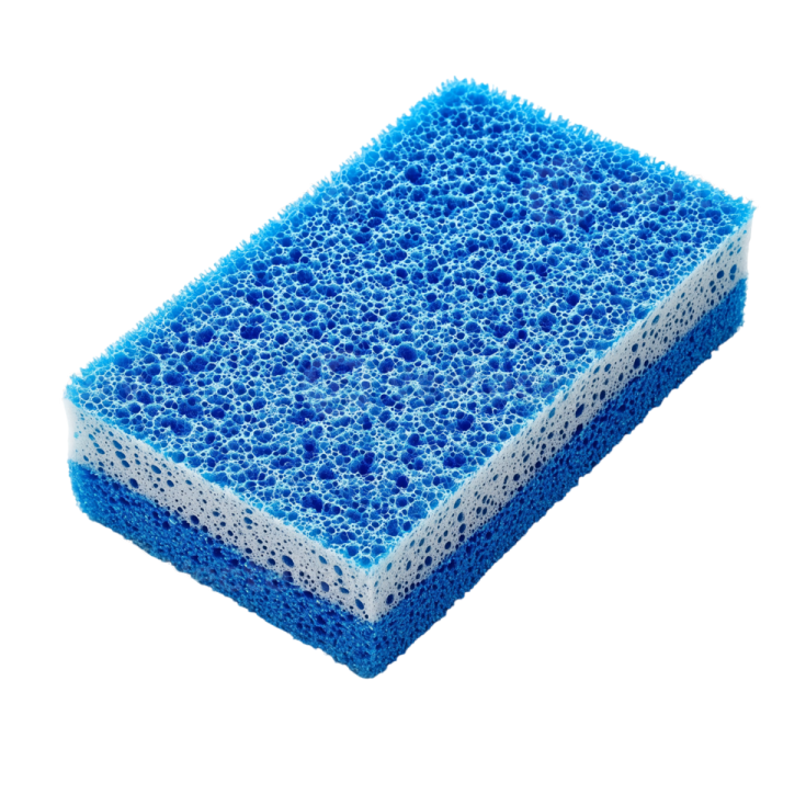 a blue sponge on a white background
