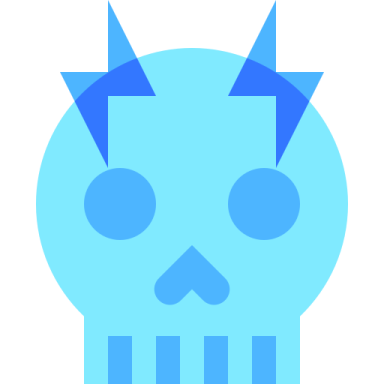 a blue skull with horns on it