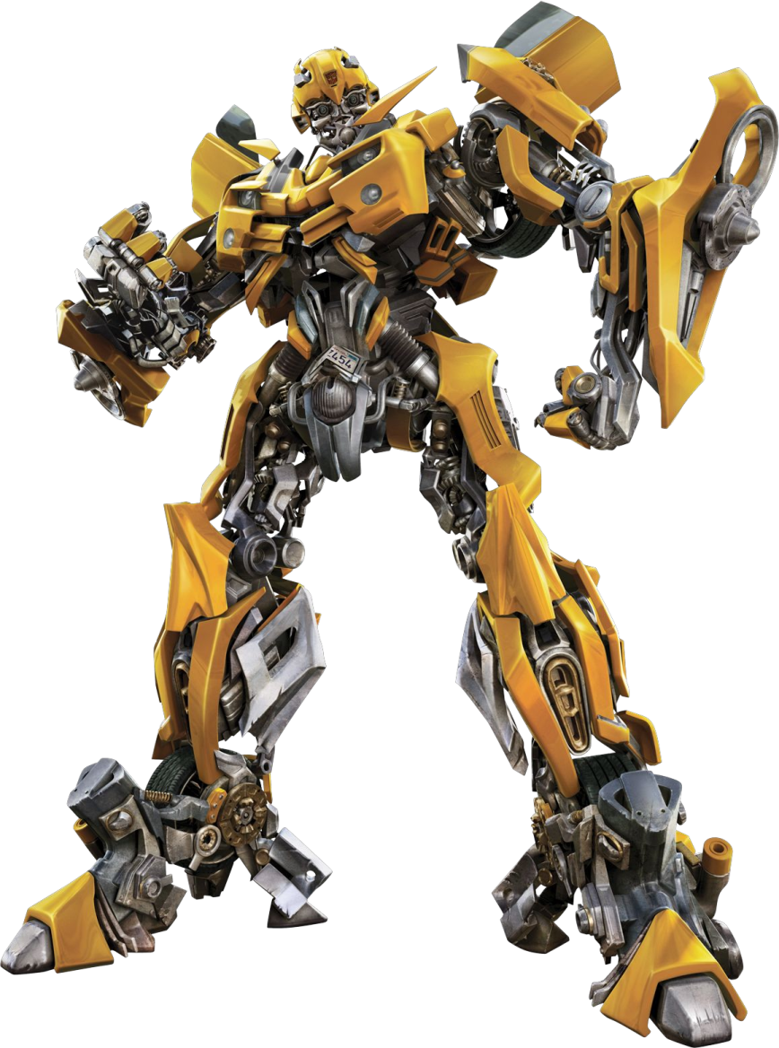 a yellow and black robot standing on a white background