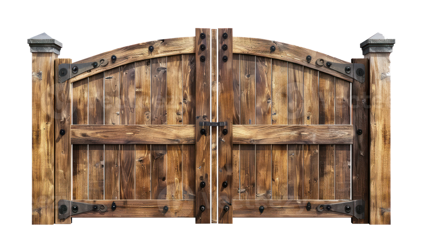 a pair of wooden gates on white background