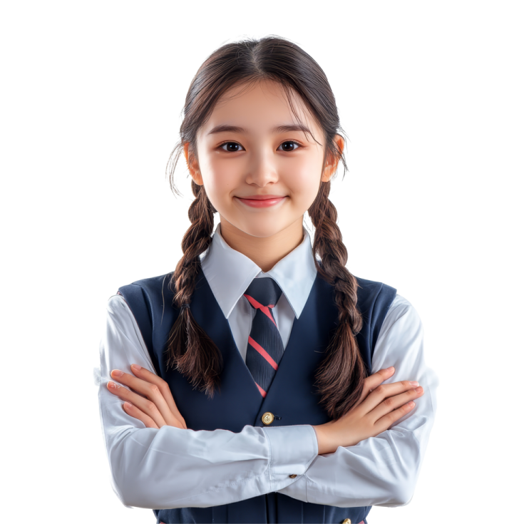 a young girl wearing a school uniform