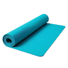 a blue yoga mat on a white background