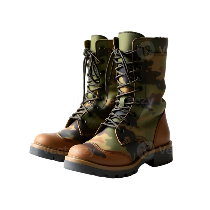 a pair of military boots on a white background