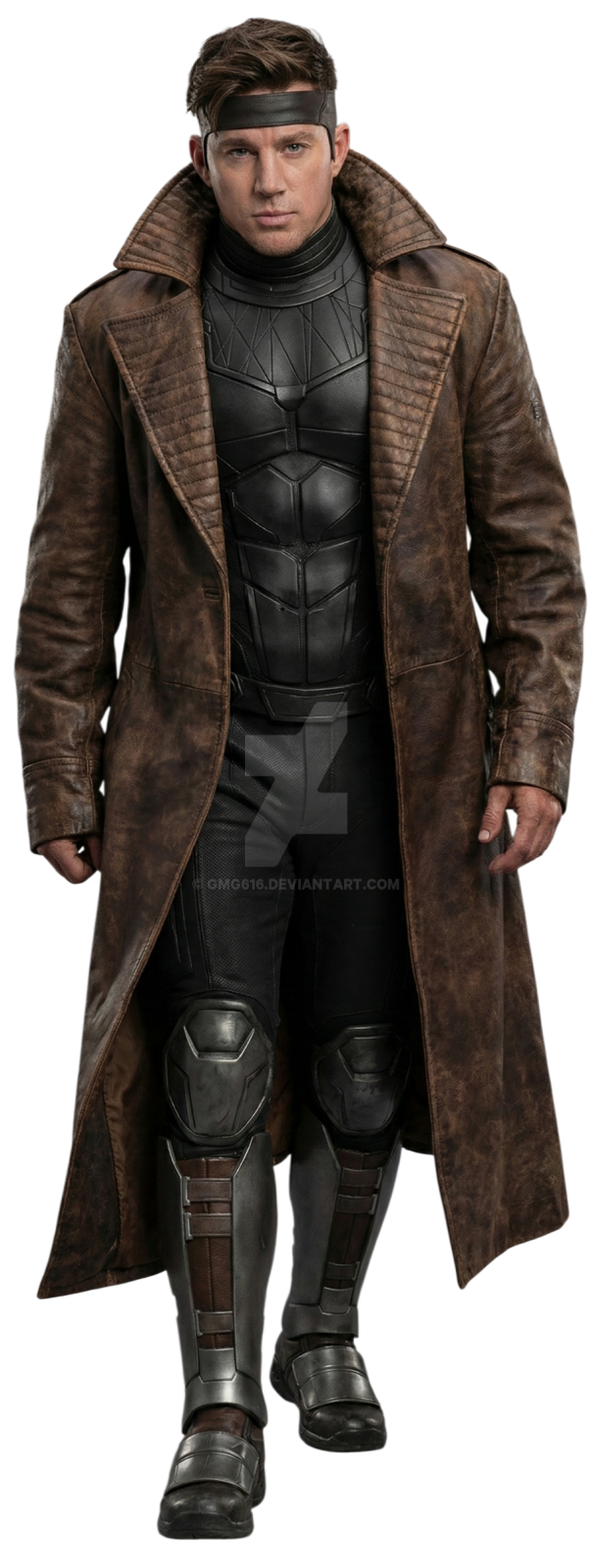 a man in a brown coat and black pants