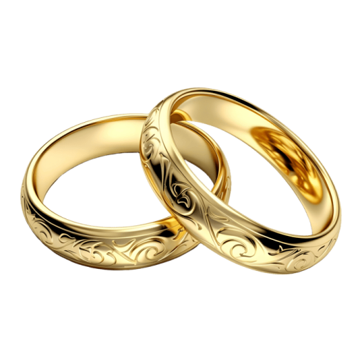 a pair of gold wedding rings