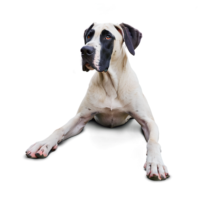 a black and white dog laying on the floor