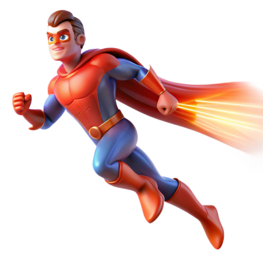 a cartoon superhero flying through the air