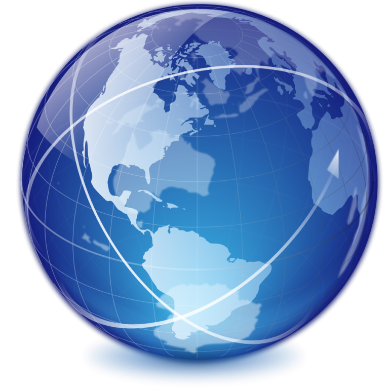 a blue globe with an airplane flying around it