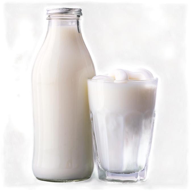 a glass of milk next to a bottle