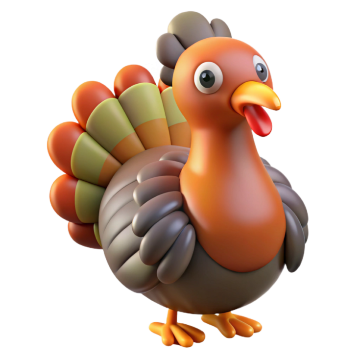 a cartoon turkey is standing in front of the camera