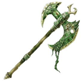 an image of a green and gold colored weapon