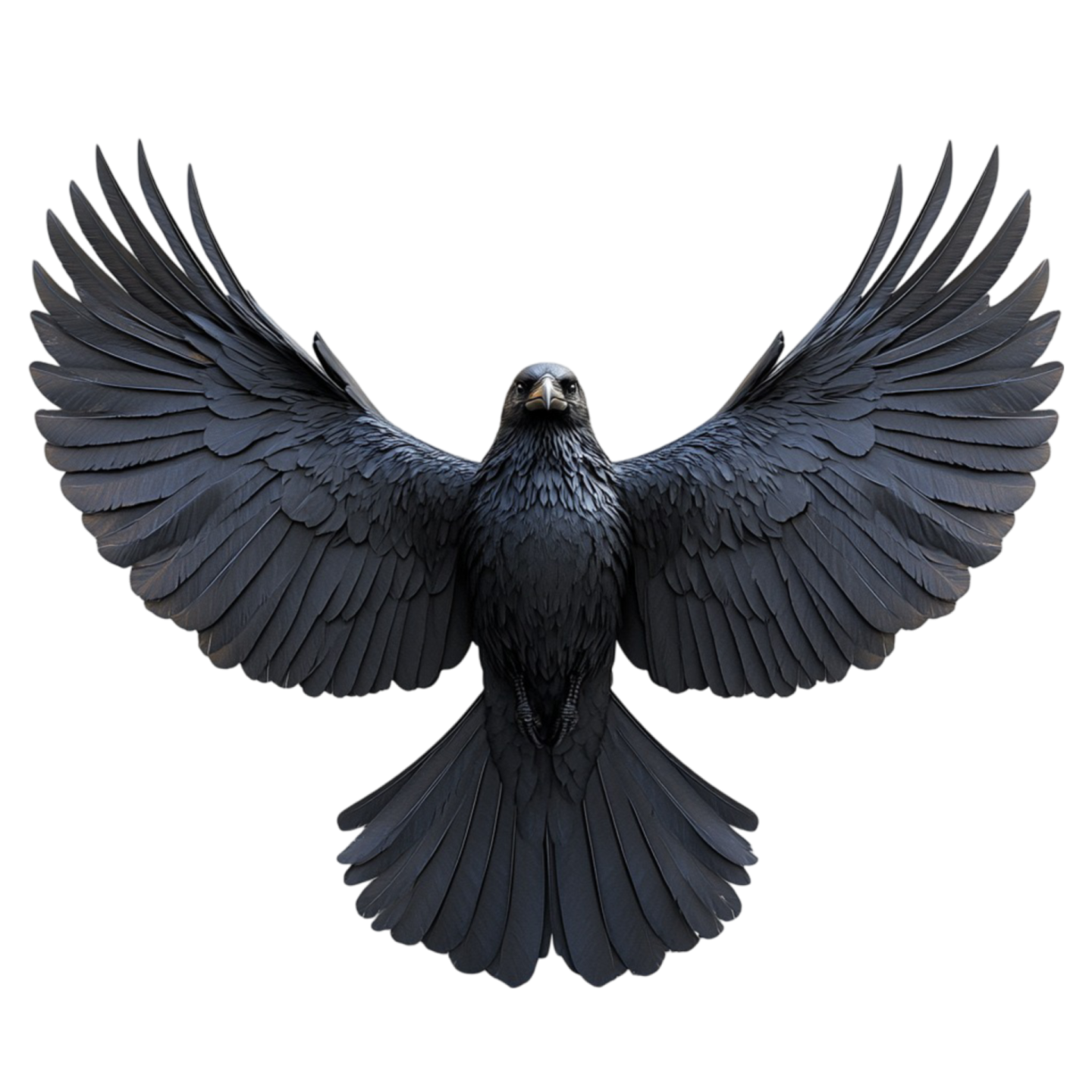 a black bird with its wings spread out