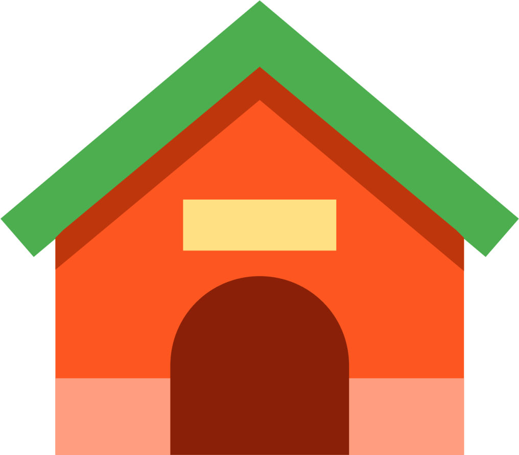 a dog house with a green roof