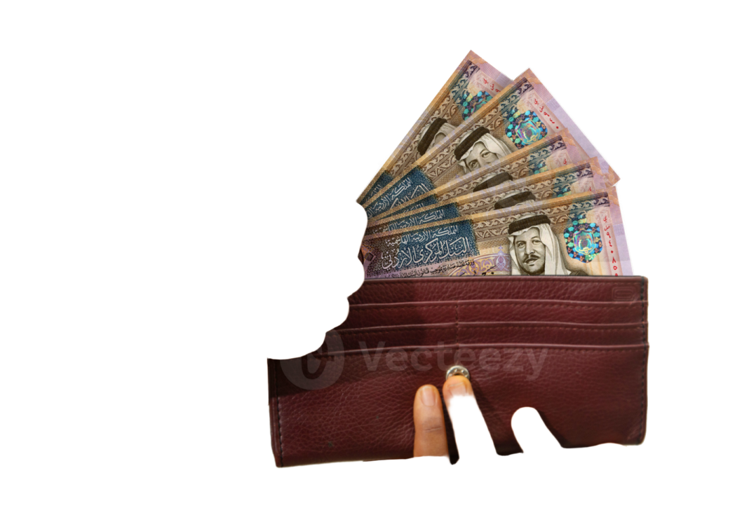 a woman holding a wallet full of money