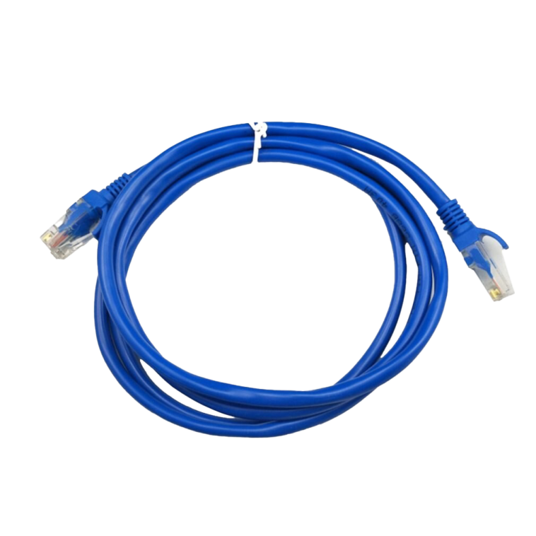 a blue ethernet cable on a white background