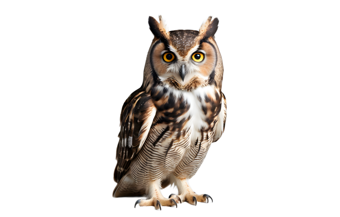 an owl is sitting on a white surface