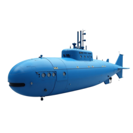 a blue submarine on a white background