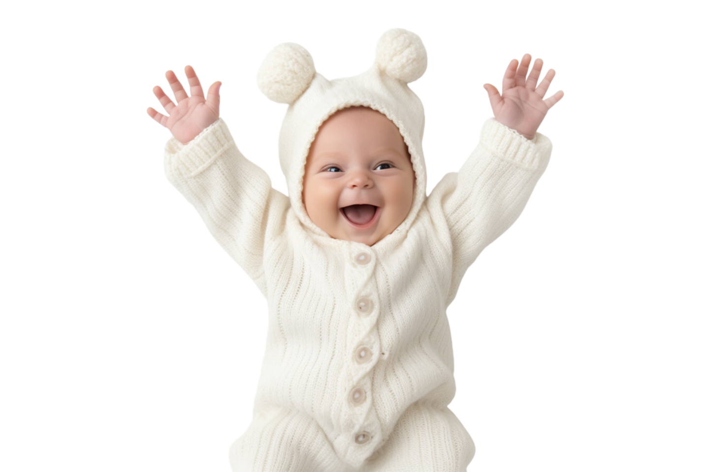 a baby is wearing a white bear suit