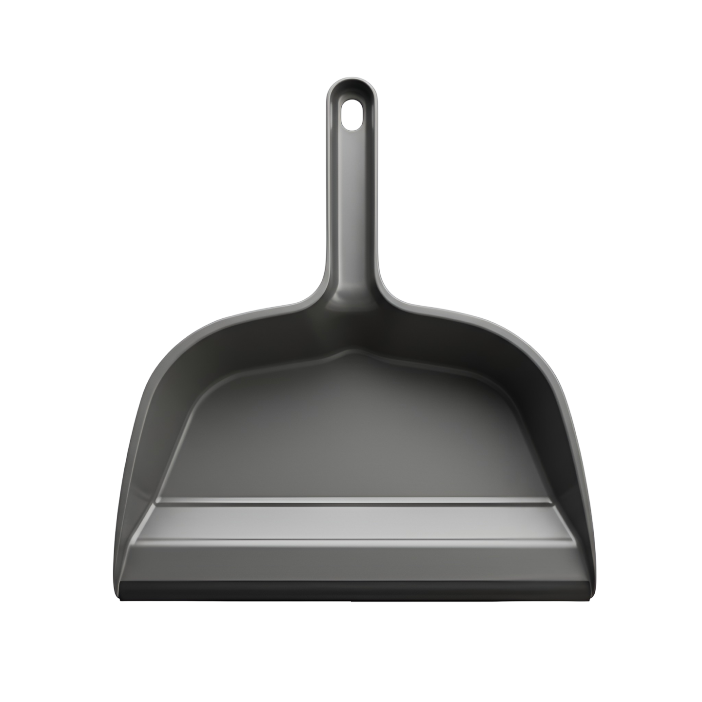 a black dust pan with a handle