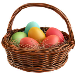 a basket filled with colorful easter eggs