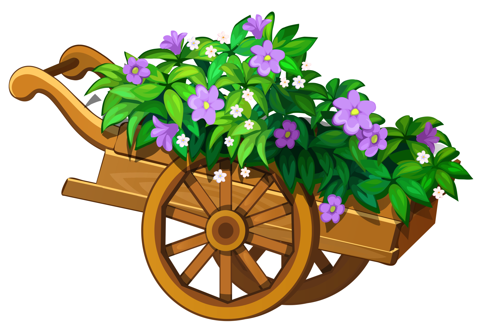 a wooden wheel with flowers in it