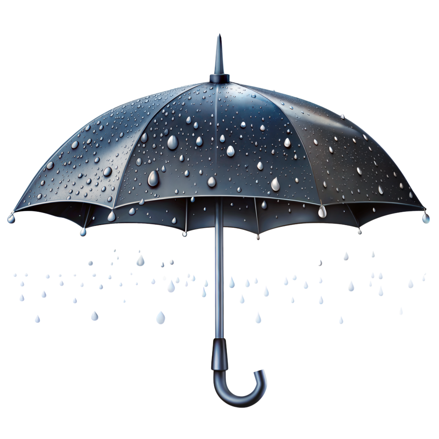 a black umbrella with water drops