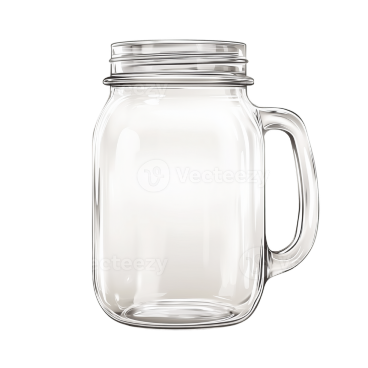 a glass mason jar with a handle