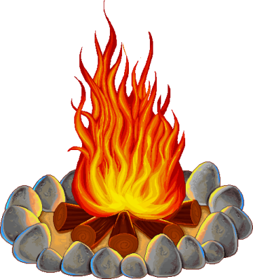 a campfire with rocks and flames